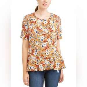 Time and Tru Ruffle Peplum Top orange & blue with ruffle at the bottom XXL